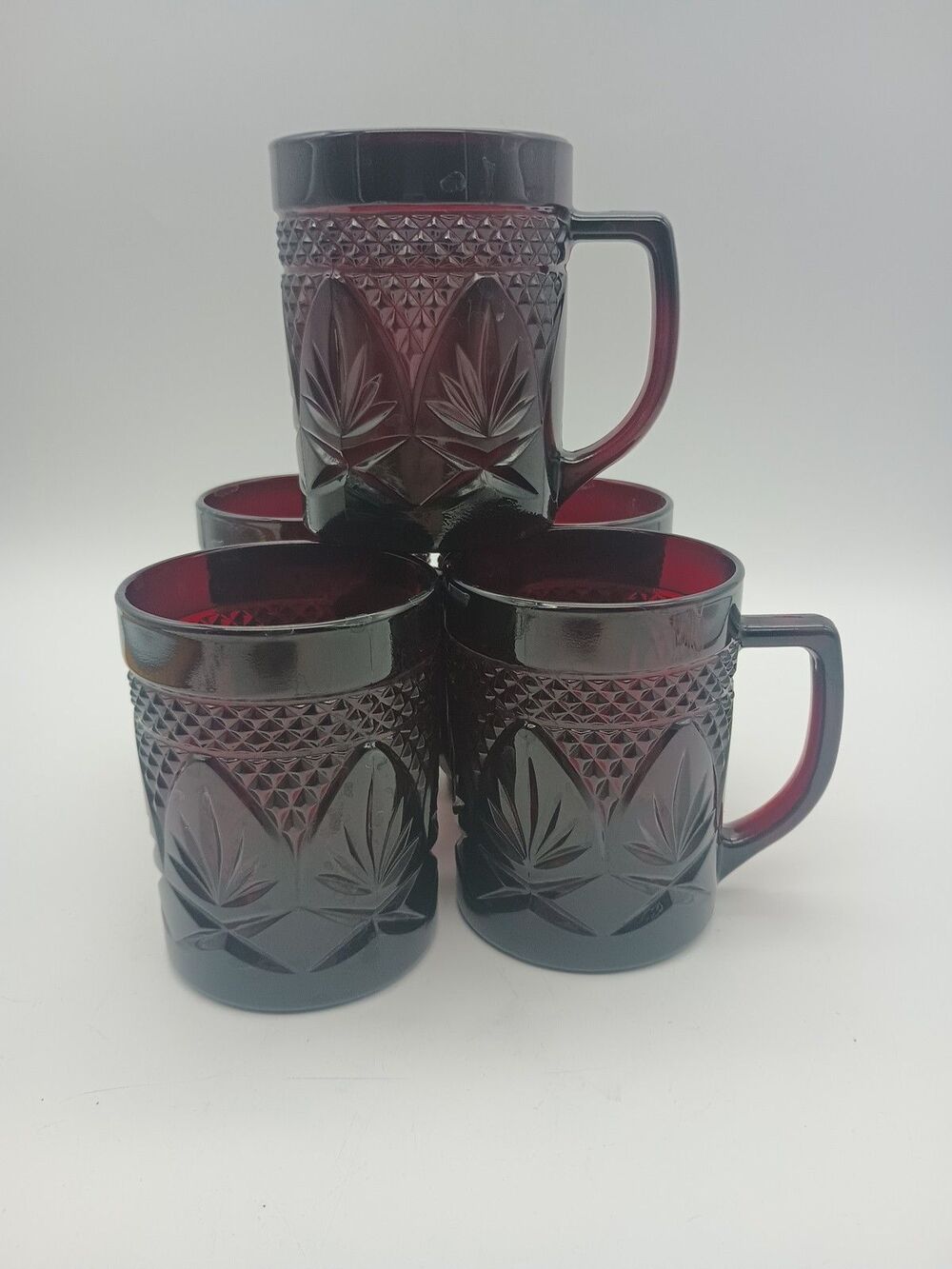 Set of 5 Cristal D’Arques Durand Luminarc France Ruby Red Old- Fashioned Mugs